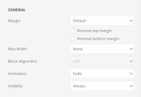Настройки элементов слайдера: Общие